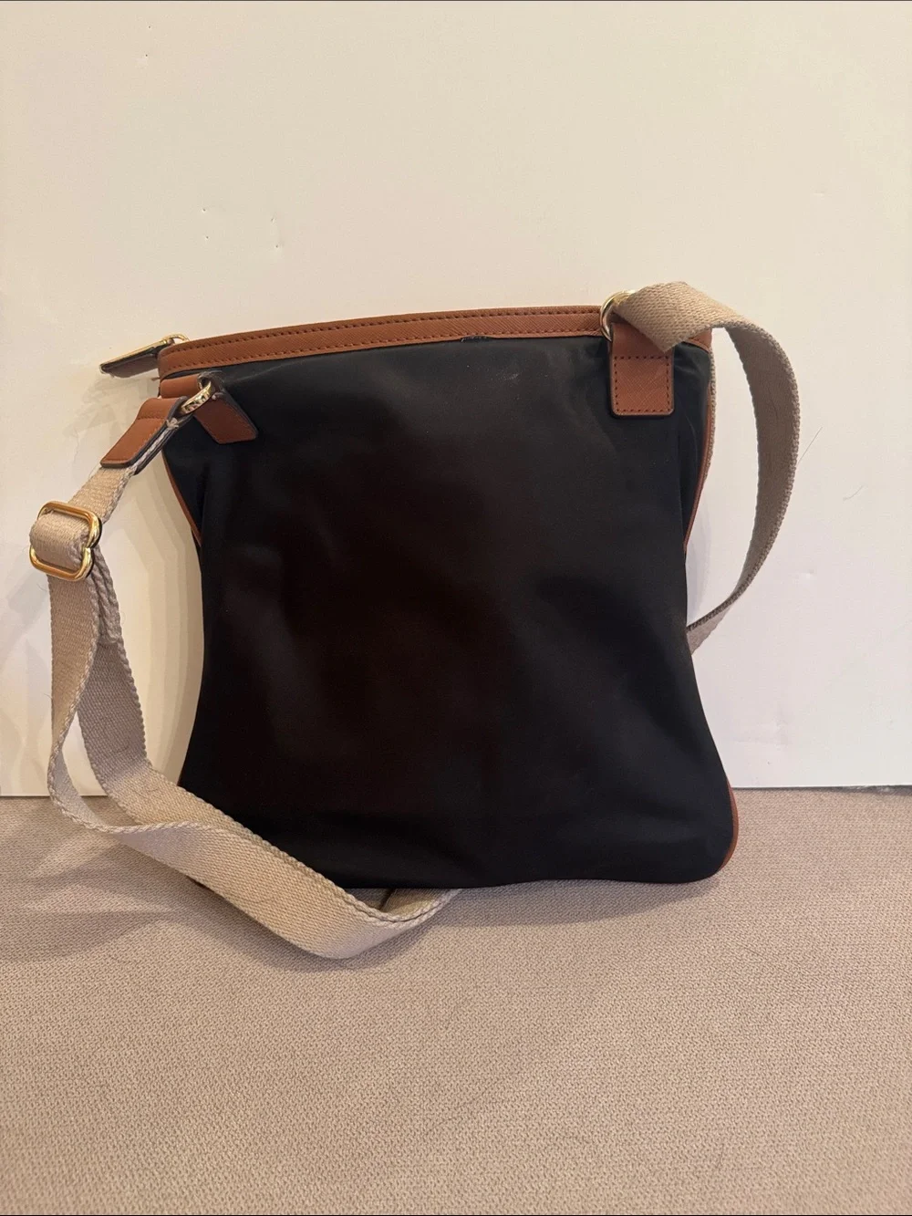 Michael Kors Black Crossbody with Brown Leather Trim and Gold Hardware - Picture 2 of 8